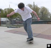 Gabe at the skateboard park. Photo by Dawn Ballou, Pinedale Online.