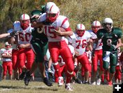 Caught in the backfield. Photo by Clint Gilchrist, Pinedale Online.