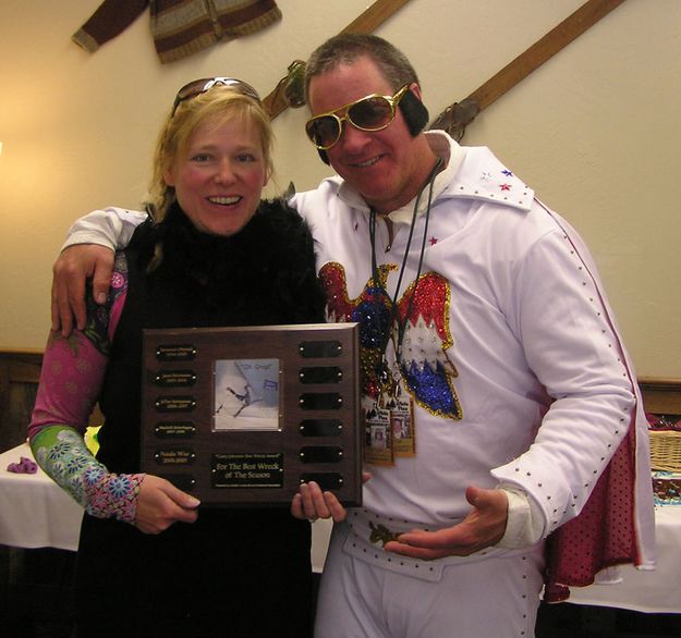 Natalie and her Wreck Plaque. Photo by Bob Rule, KPIN 101.1 FM Radio.