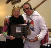 Natalie and her Wreck Plaque. Photo by Bob Rule, KPIN 101.1 FM Radio.