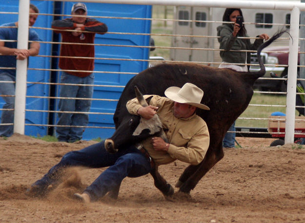 Steer Wrestling. Photo by Clint Gilchrist, Pinedale Online.