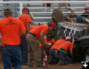 Overturned car. Photo by Dawn Ballou, Pinedale Online.