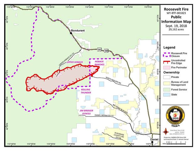 Roosevelt Fire burn map Sept 19. Photo by Bridger-Teton National Forest.