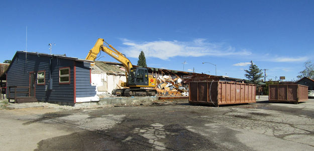 Tearing down the old Pinedale Town Hall. Photo by Pinedale Online.