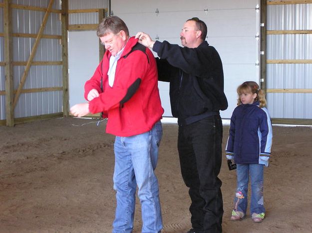 New Coat for Governor Dave. Photo by Dawn Ballou, Pinedale Online.