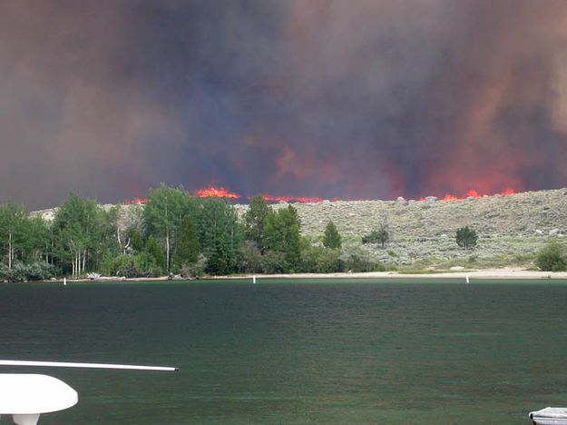 Smoke and flames. Photo by Jesse Lake, Lakeside Lodge.