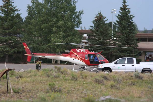 Helicopter at Clinic. Photo by Clint Gilchrist, Pinedale Online.