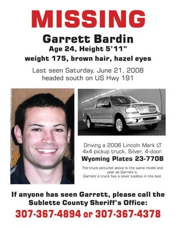 Garrett Bardin Missing. Photo by Sublette County Sheriff's Office.