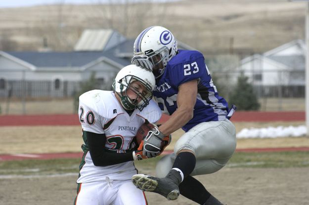 Fourth-down heave part 2. Photo by Jonathan Van Dyke, Pinedale Roundup.