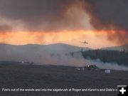 Fire out of the trees and approaching. Photo by Hugh Hanning.