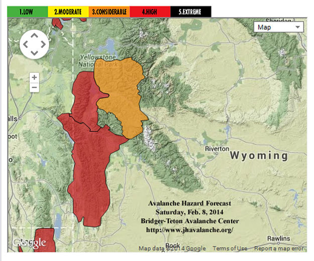 Avalanche Forecast map. Photo by Bridger-Teton Avalanche Center.