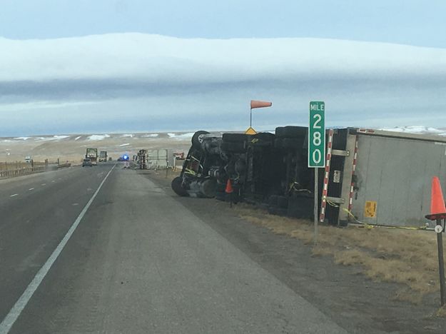 I-80 truck blowovers. Photo by Wyoming Department of Transportation.