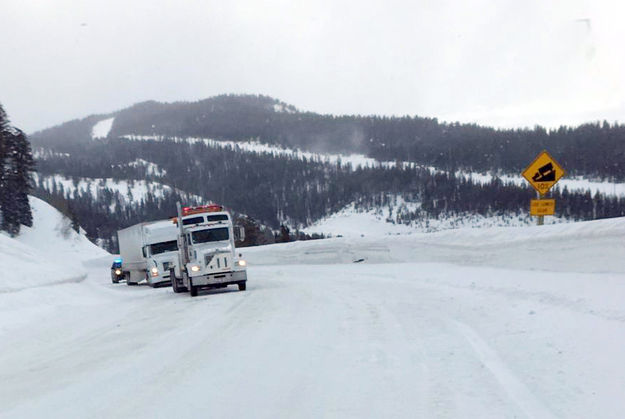 Truck on Teton Pass. Photo by Wyoming Highway Patrol.