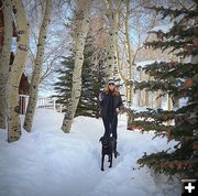 Becca, her dog and her coffee. Photo by Terry Allen.