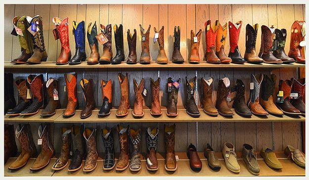 Boot Line Up at the Cowboy Shop. Photo by Terry Allen.