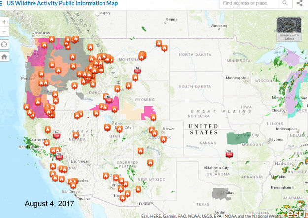 August Wildfires. Photo by ARCGIS.com.