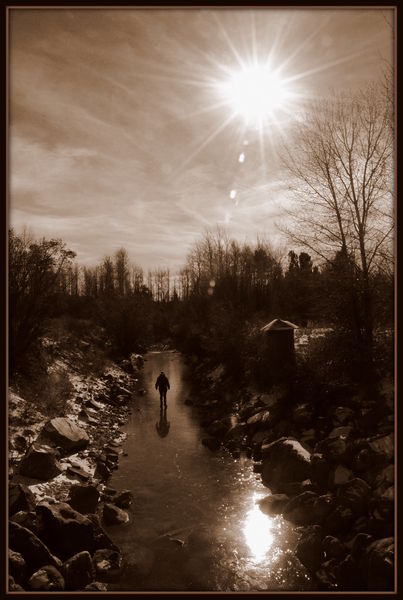 Testing the ice. Photo by Terry Allen.