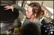 Emily Explains the Mashtun Lautertun. Photo by Terry Allen.