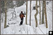 Nordic Skiing Spectator Above Blue Course. Photo by Terry Allen.