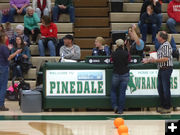 Reporter Joy wins the raffle. Photo by Dawn Ballou, Pinedale Online.