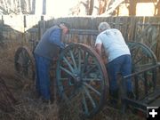 Scrounging parts. Photo by Dawn Ballou, Pinedale Online.