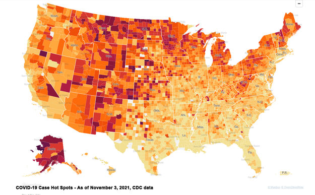 US hotspots map. Photo by CDC.