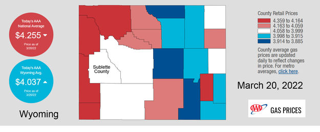 Wyoming Gas Prices. Photo by AAA Gas Prices.